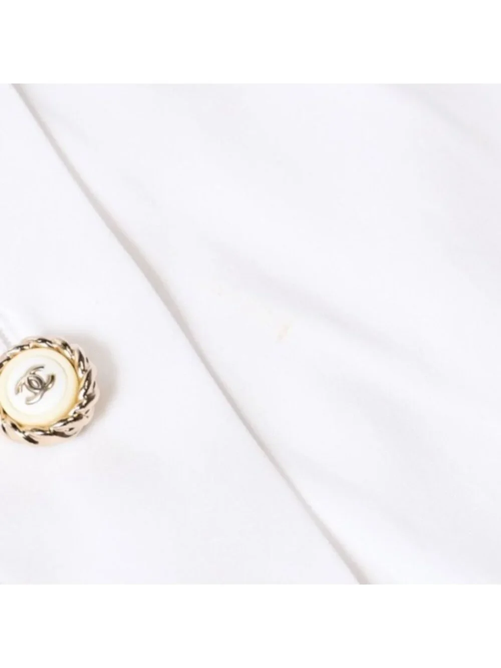 Chanel Long Sleeve Shirt Blouse CC Logo Cotton White Gold
